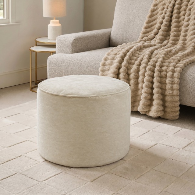 OHS Matte Velvet Footstool - Cream - image 1