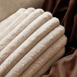 OHS Faux Fur Ribbed Bolster Pillow - Natural - thumbnail 2