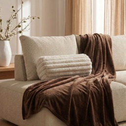 OHS Faux Fur Ribbed Bolster Pillow - Natural