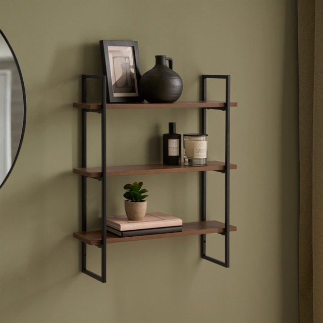 OHS 3-Tier Mounted Wall Shelves Set - Medium Wood - image 1