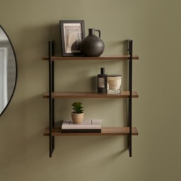 OHS 3-Tier Mounted Wall Shelves Set - Medium Wood - thumbnail 2