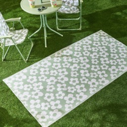 OHS Kids Daisy Print Outdoor Rug - Sage/White