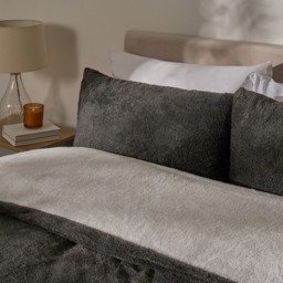 OHS Teddy Fleece Reversible Duvet Cover Set, Charcoal/White - King - thumbnail 2