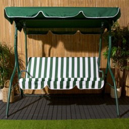 OHS 3 Seater Swing Bench With Canopy - Green/White Stripe - thumbnail 3