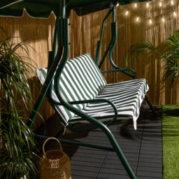 OHS 3 Seater Swing Bench With Canopy - Green/White Stripe - thumbnail 2
