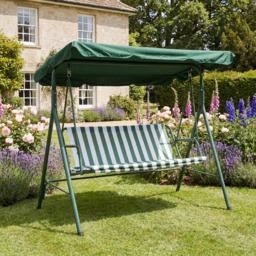 OHS 3 Seater Swing Bench With Canopy - Green/White Stripe