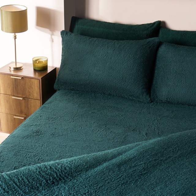 OHS Teddy Fleece Fitted Sheet, Forest Green - King - image 1