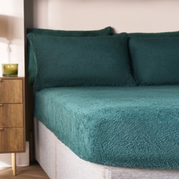 OHS Teddy Fleece Fitted Sheet, Forest Green - King - thumbnail 2