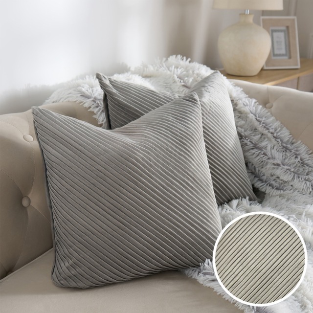 OHS 2 Pack Pleated Velvet Cushion Covers, Grey - 45 x 45cm - image 1