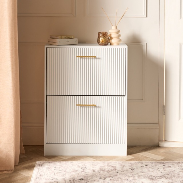 OHS Ribbed 2-Drawer Shoe Cabinet - White - image 1