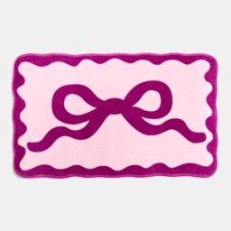 OHS Bow Print Velvet Bath Mat - Burgundy/Pink - thumbnail 3