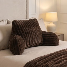 OHS Ribbed Faux Fur Cuddle Cushion with Heatable Pocket - Coffee - thumbnail 1