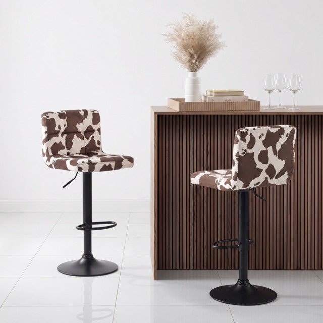 OHS Set of 2 Cow Print Adjustable Velvet Bar Stools - Brown/Black - image 1