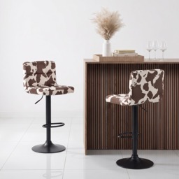 OHS Set of 2 Cow Print Adjustable Velvet Bar Stools - Brown/Black