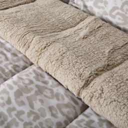 OHS Leopard Print Coverless Sherpa Fleece 10.5 Tog Duvet Set, Stone - King - thumbnail 3