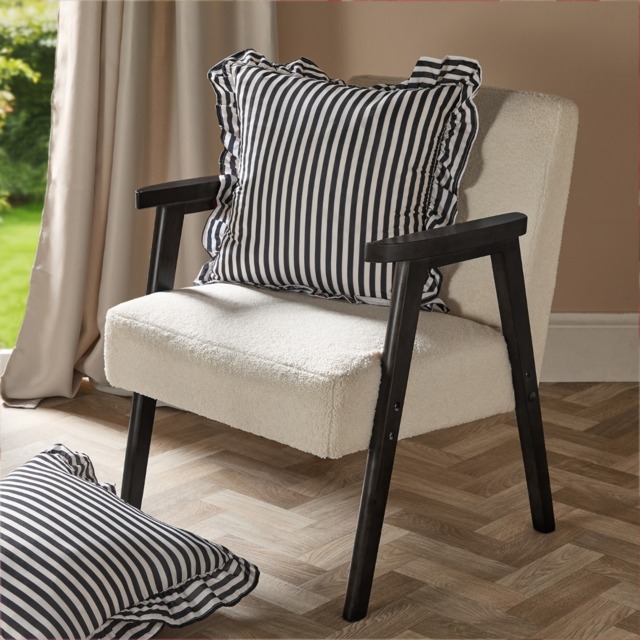 OHS 4 Pack Striped Print Frill Cushion Covers with Cushion - Monochrome - image 1