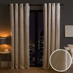 "OHS Metallic Wave Print Velvet Eyelet Curtains, Natural - 66 x 90"""