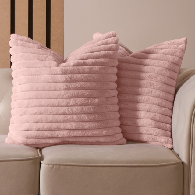 OHS Faux Fur Thick Ribbed Cushion Covers - Blush - image 1