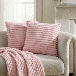 OHS Faux Fur Thick Ribbed Cushion Covers - Blush - thumbnail 1