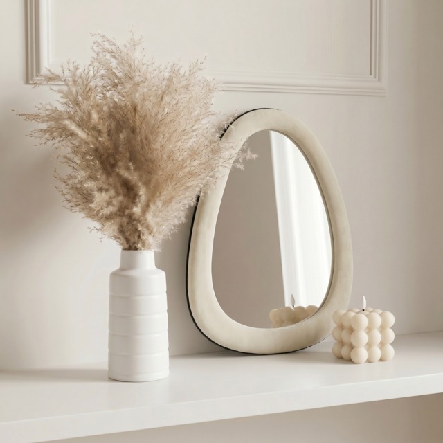 OHS Matte Velvet Irregular Mirror - Cream - image 1