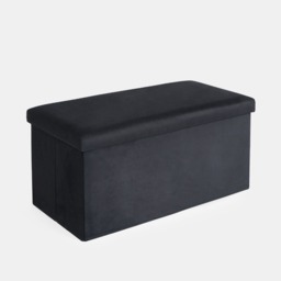 OHS Matte Velvet Foldable Rectangle Storage Ottoman - Black - thumbnail 3