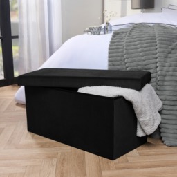 OHS Matte Velvet Foldable Rectangle Storage Ottoman - Black - thumbnail 2