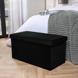 OHS Matte Velvet Foldable Rectangle Storage Ottoman - Black - thumbnail 1