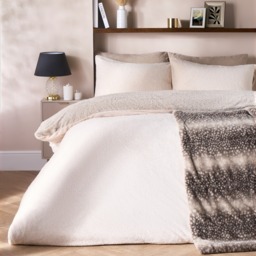 OHS Teddy Fleece Reversible Duvet Cover Set, Latte/Cream - King