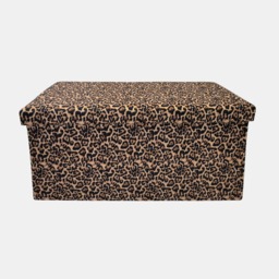 OHS Leopard Print Velvet Foldable Rectangle Storage Ottoman - Natural - thumbnail 2