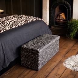 OHS Leopard Print Velvet Foldable Rectangle Storage Ottoman - Natural - thumbnail 1