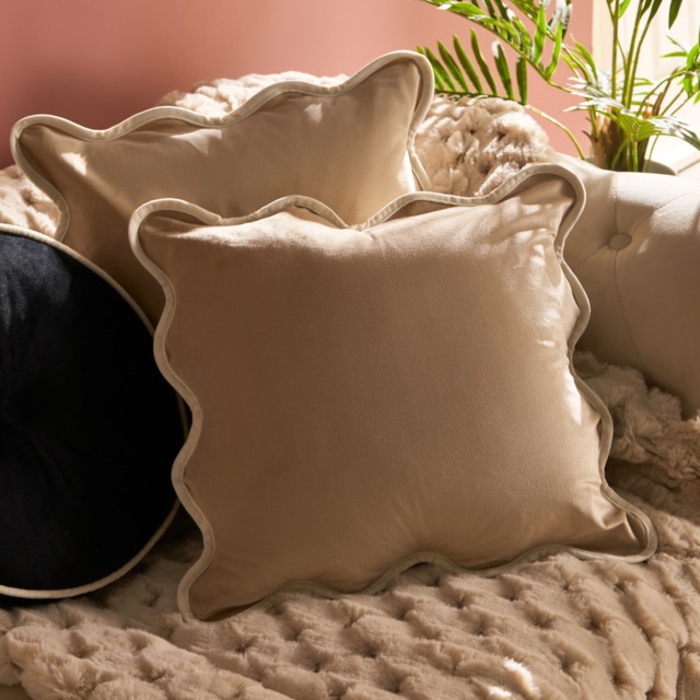 OHS 4 Pack Matte Velvet Scallop Edge Cushion Covers - Natural/Cream - image 1