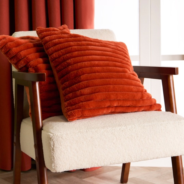 OHS Faux Fur Thick Ribbed Cushion Covers, Rust - 45 x 45cm - image 1