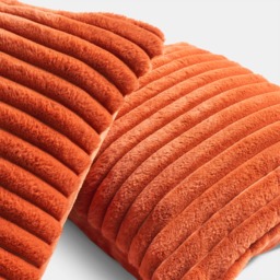 OHS Faux Fur Thick Ribbed Cushion Covers, Rust - 45 x 45cm - thumbnail 4