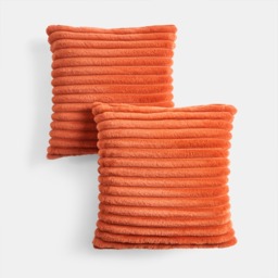 OHS Faux Fur Thick Ribbed Cushion Covers, Rust - 45 x 45cm - thumbnail 3