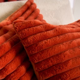 OHS Faux Fur Thick Ribbed Cushion Covers, Rust - 45 x 45cm - thumbnail 2