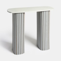 OHS Madison Marble Effect Ribbed Console Table - Grey/White - thumbnail 3