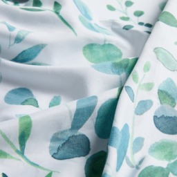 OHS Floral Print Watercolour Fitted Sheet, White/Green - Double - thumbnail 4