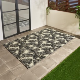 OHS Outdoor Leaf Print Rug, 160cm x 230cm - Monochrome - thumbnail 1