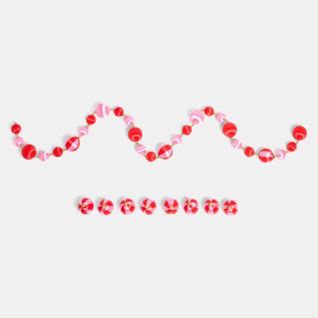OHS 8 Pack Striped Baubles & Garland Set - Pink/Red - image 1