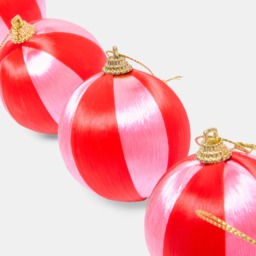 OHS 8 Pack Striped Baubles & Garland Set - Pink/Red - thumbnail 3