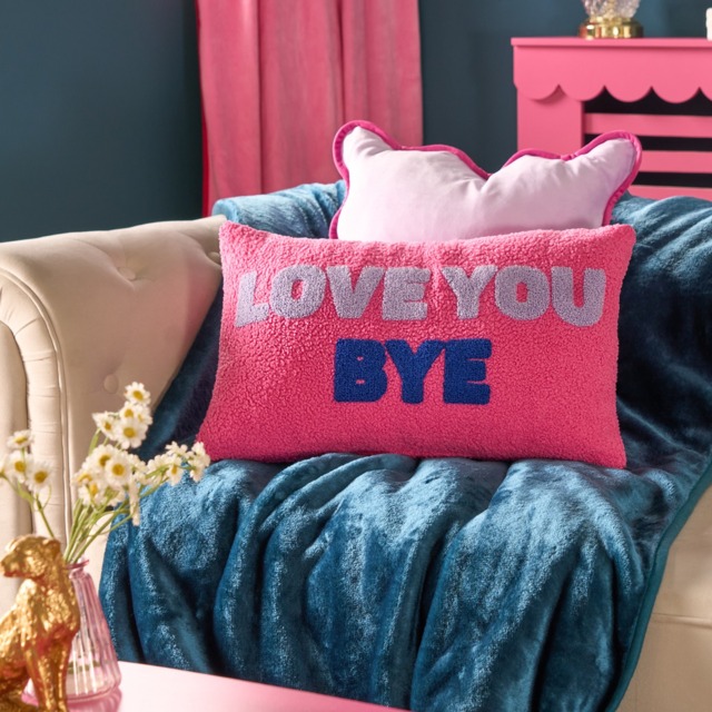 OHS Love You Bye Slogan Cushion - Pink/Blue - image 1