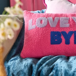 OHS Love You Bye Slogan Cushion - Pink/Blue - thumbnail 2