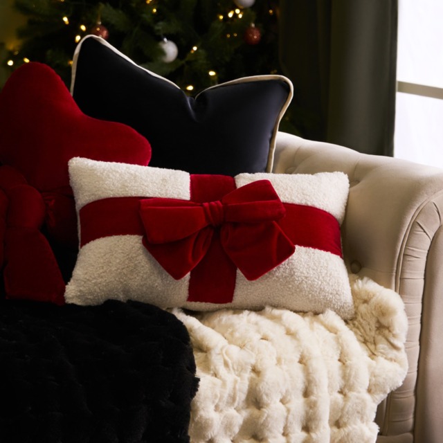 OHS Bow Wrapped Cushion - Red/Cream - image 1