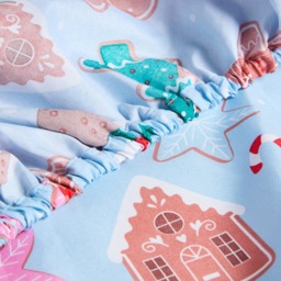OHS Festive Gingerbread Print Fitted Sheet, Blue - Double - thumbnail 3