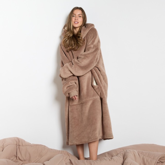 OHS Adults Extra-Long Sherpa Hoodie Blanket - Mink - image 1