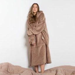 OHS Adults Extra-Long Sherpa Hoodie Blanket - Mink