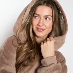 OHS Adults Extra-Long Sherpa Hoodie Blanket - Mink - thumbnail 5