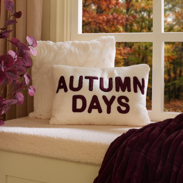 OHS Autumn Days Slogan Cushion - Cream/Burgundy - image 1