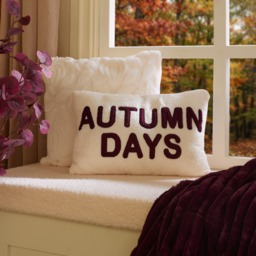 OHS Autumn Days Slogan Cushion - Cream/Burgundy - thumbnail 1