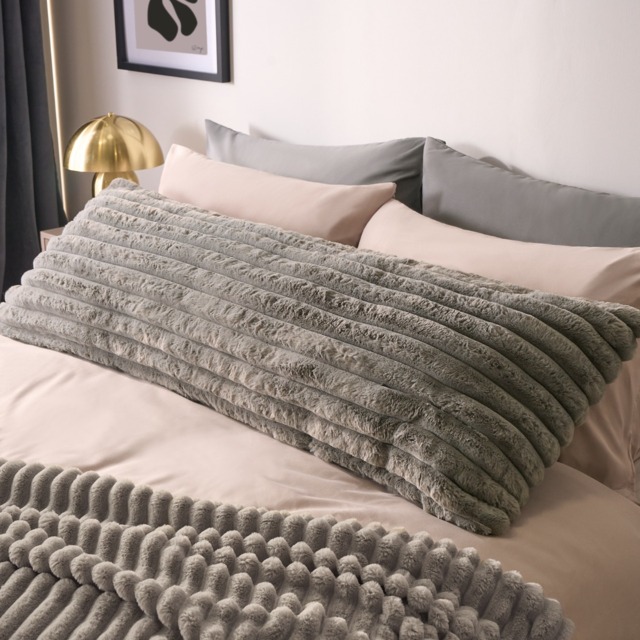 OHS Ribbed Faux Fur Bolster Pillow - Grey - image 1
